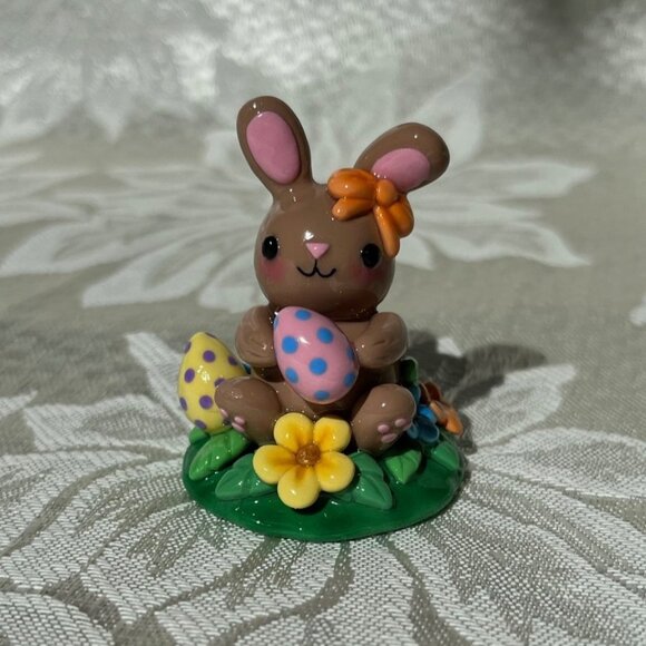 Handmade Easter Bunny Polymer Clay Figurine Sculpture Spring Decor - Picture 1 of 11